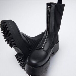 Zara Zip Platform Combat Boots